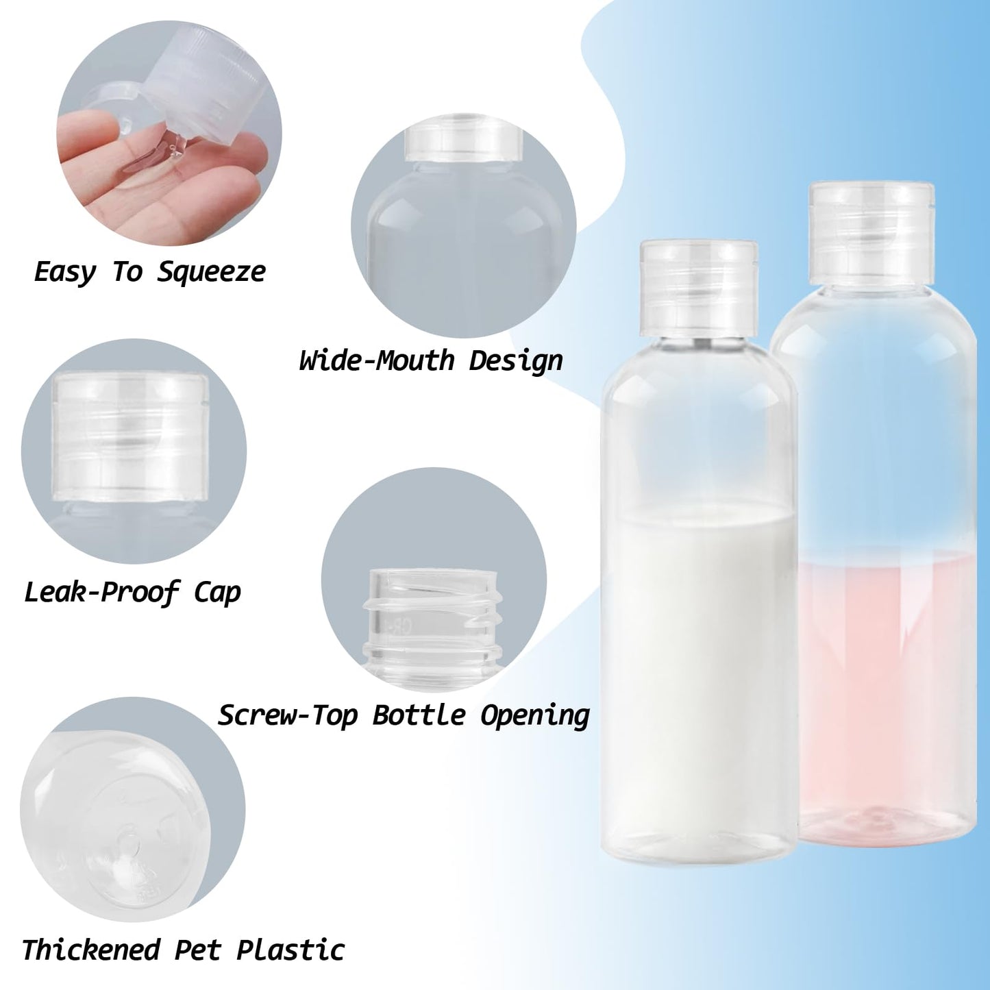 Ninsula 8Pcs Travel Bottles Set, TSA Approved Travel Size Toiletries, Reusable Leak Proof Cosmetic