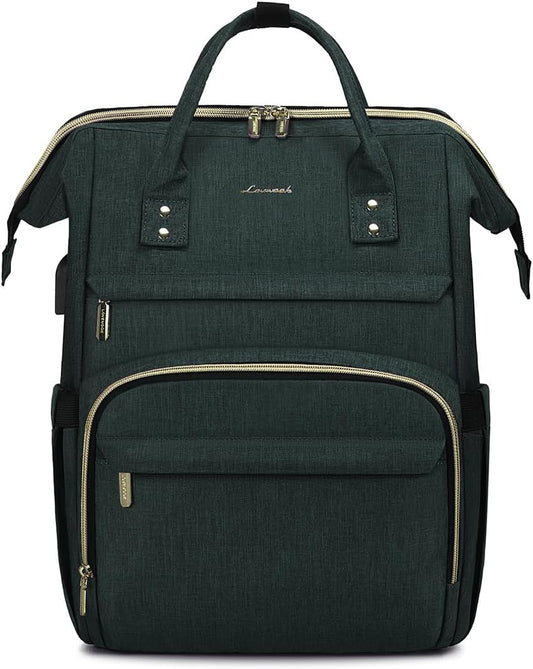 LOVEVOOK Laptop Backpack for Women,17 Inch Professional Womens Travel Backpack Purse Computer Laptop Bag Nurse Teacher Backpack,Waterproof Work Bags Carry on Back Pack with USB Port,Dark Green