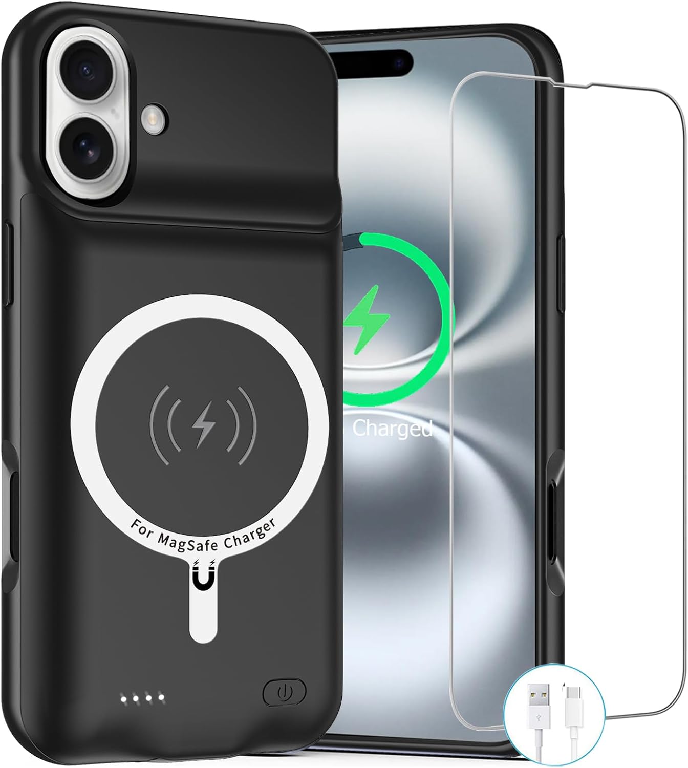 Battery Case for iPhone 16 Plus, Upgraded 12000mAh Rechargeable Portable Charging Case with Wireless Charging Compatible for iPhone 16 Plus (6.7 inch) with Carplay Battery Pack Charger Case (Black)
