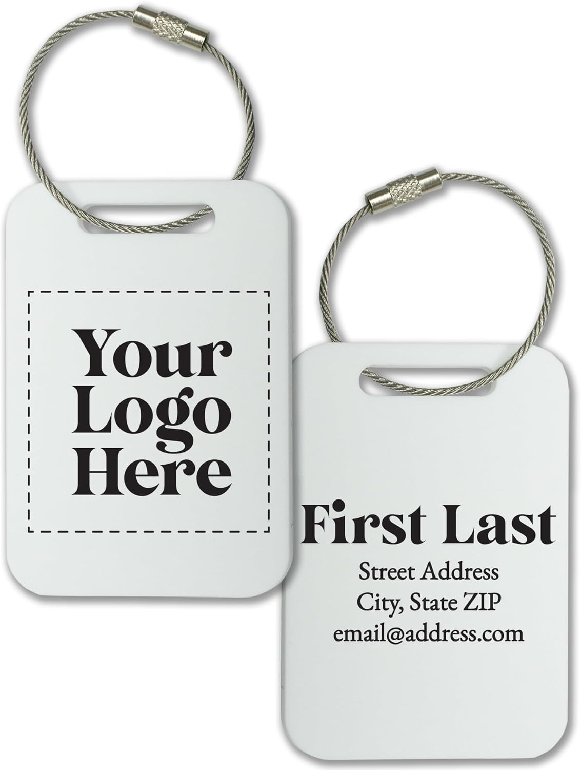 Personalized Logo Name Tag for Luggage (3 or 6 Count Pack) | Custom Tag for Suitcase | Acrylic Name Tag for Travel | Choose Your Font & Color | Backpack ID Label (Logo, White)