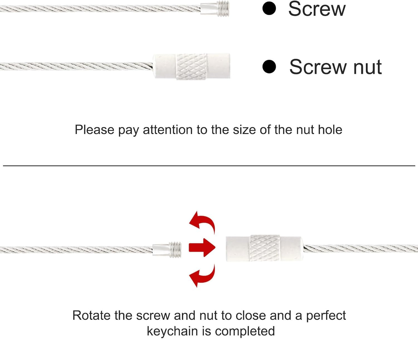 Stainless Steel Wire Keychains Aircraft Cable Cable (20 PCS White)