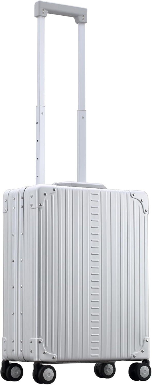 All-Aluminum 21" Vertical Carry-On Business Briefcase, TSA-Approved Hardshell Case, Spinner Wheels, Laptop Compartment, Aluminum Frame Cabin Bag for Travel & Business, Durable & Sleek (Platinum)