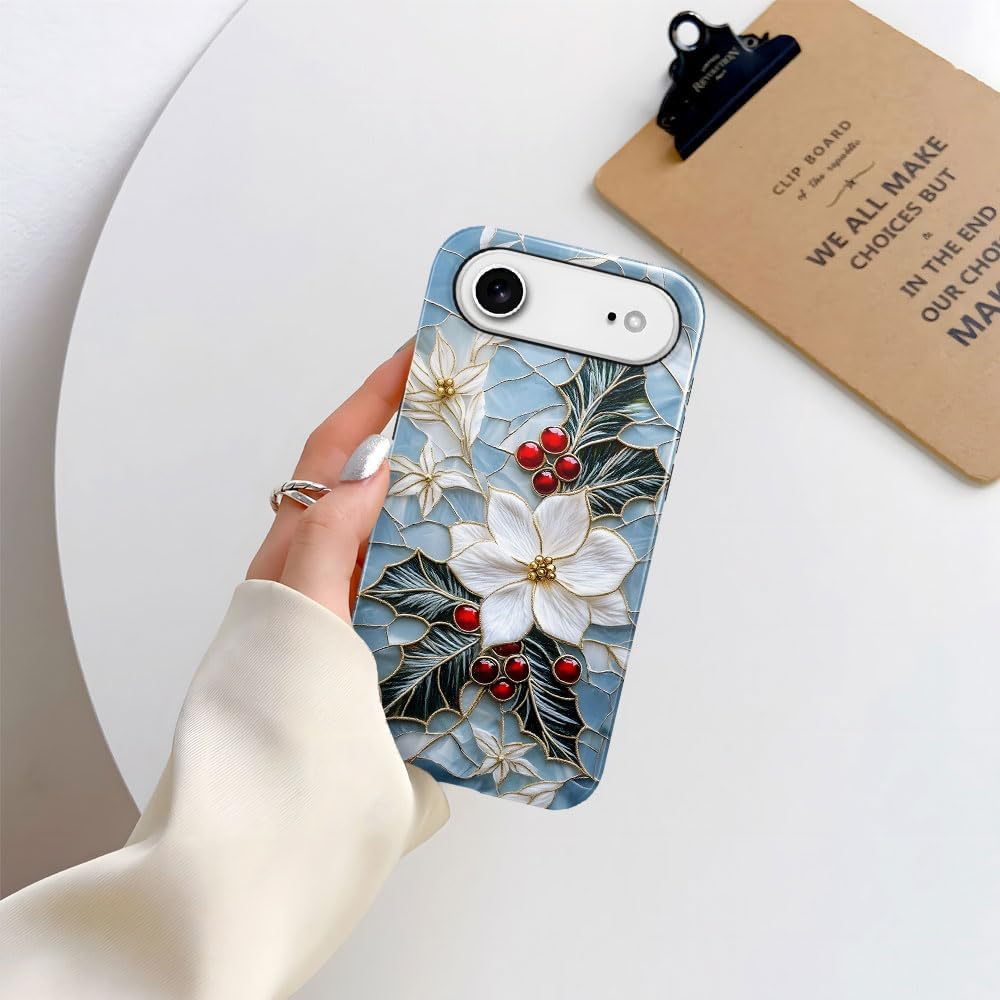 Case for iPhone 17 Air - Slim Fit Anti-Scratch Phone Case for Girl Women - Christmas Holly Elegant Winter Floral (Glossy)