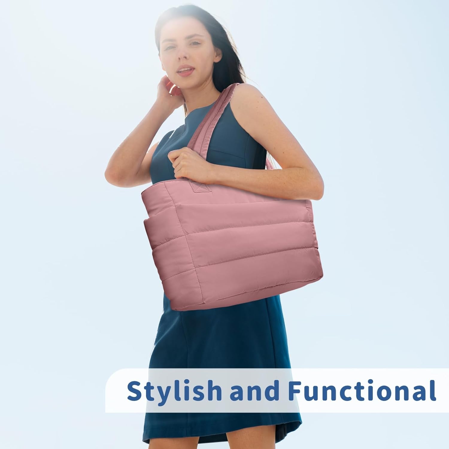TOPDesign Puffer Tote Bag for Women, Lightweight Puffy Handbag with Compartments, Quilted Shoulder