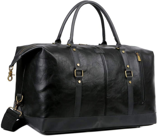 BAOSHA Faux Leather Travel Duffel Tote Bag Overnight Weekender Bag for Men and Women HB-14 (Black)