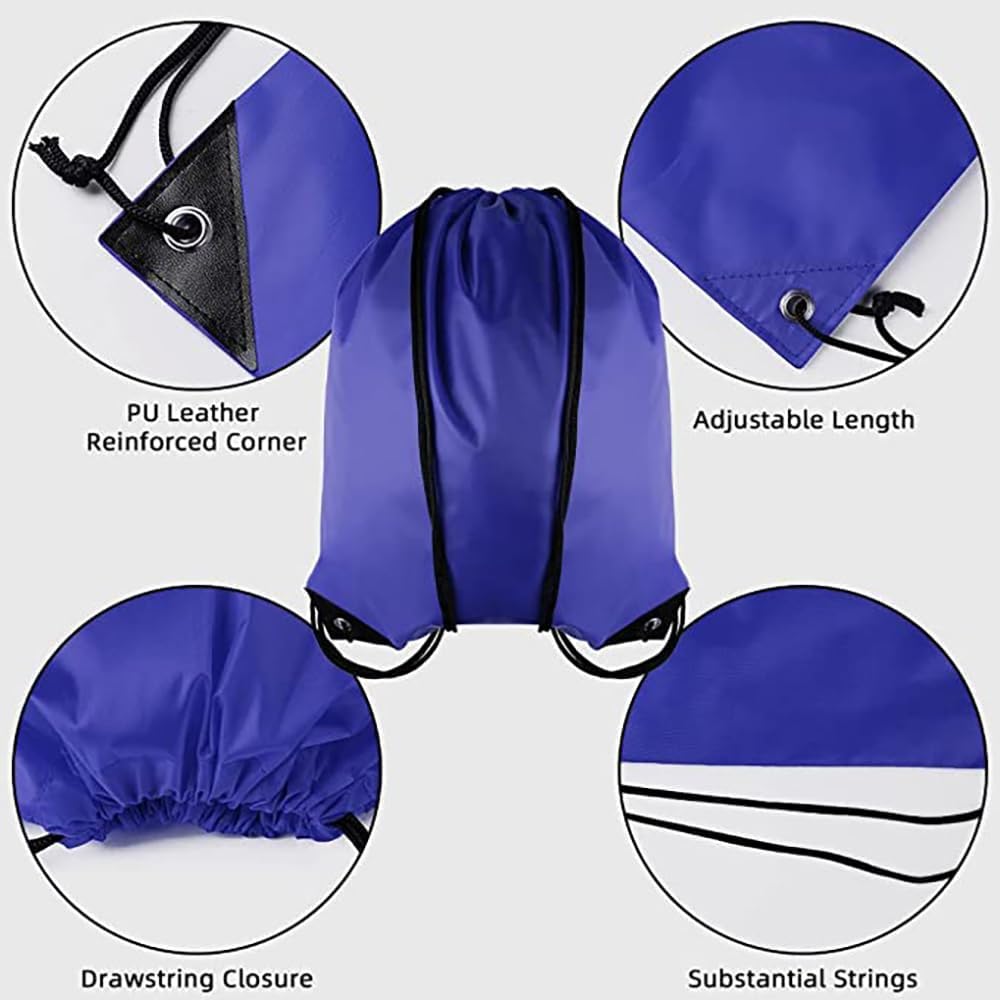 GoodtoU Drawstring Backpacks, Bags Bulk Nylon Backpack Draw String Back Bag Cinch Sack Gym Bag for Sport, Traveling, Team (Blue, 16Pcs)