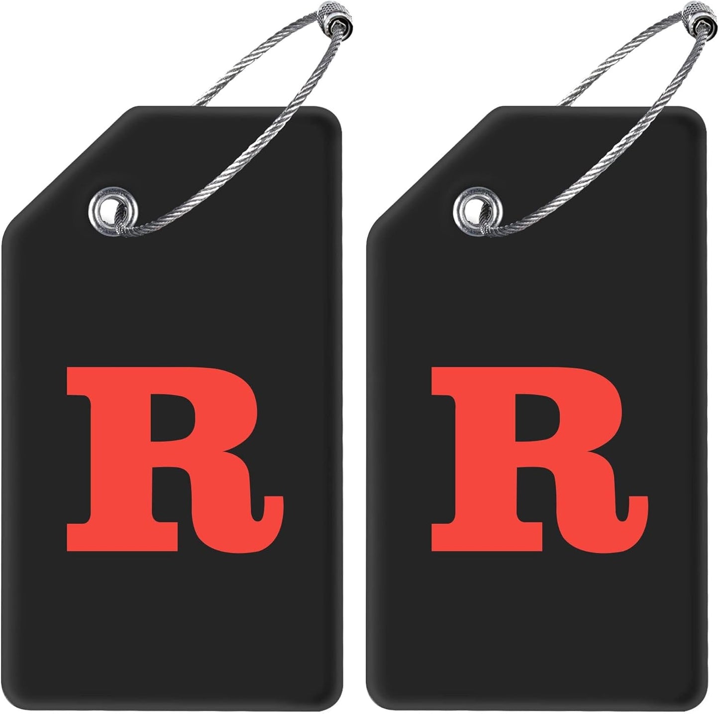 Gostwo 2 Pack Silicone Luggage Tags for Suitcases, 26 Initial Letter Baggage Labels Handbag School Bag Suitcase Instrument Tag with Stainless Steel Loop(Black & White) (Letter R)