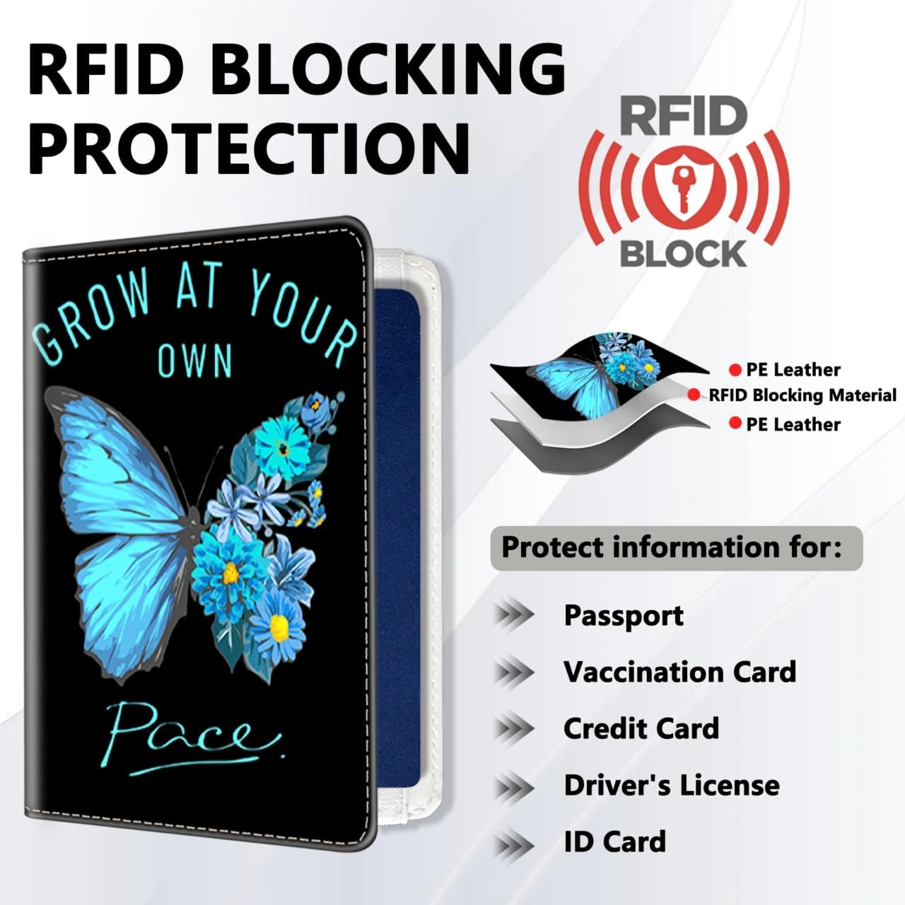 Passport Holder for Travel, Cute Passport Cover for Women Men, Waterproof PU Leather Rfid Blocking Passport Wallet with Credit Card Case for Travel Family, Boys Girls Travel Essentials