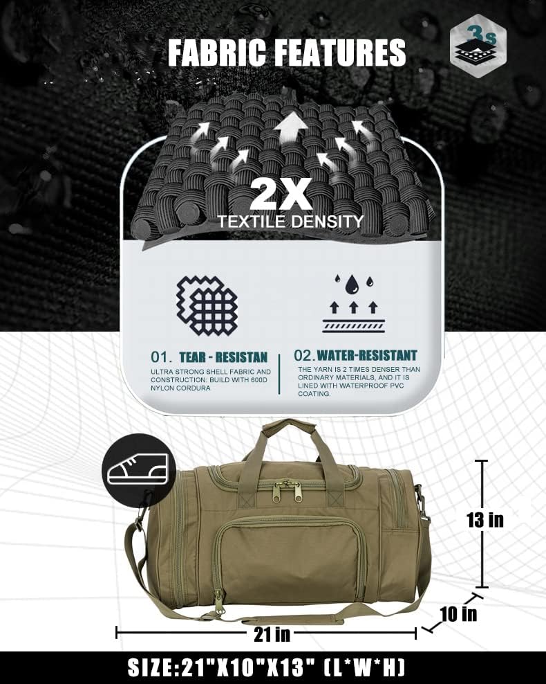 Gym Bag Duffle Bags for Men Women with Shoes Compartment Sport Weekend Travel Overnight Carry On Bag for Tactical Military Travel Work Out Bags (Green)