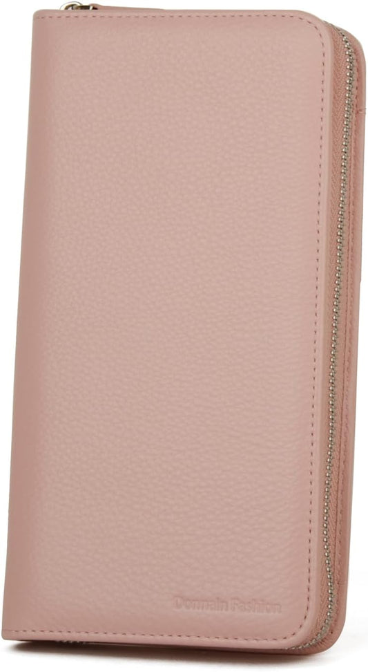Premium Full-Grained Leather RFID Passport Holder for Travel, Multifunctional and Large Capacity RFID Blocking Passport Holder Wallet (Pink)