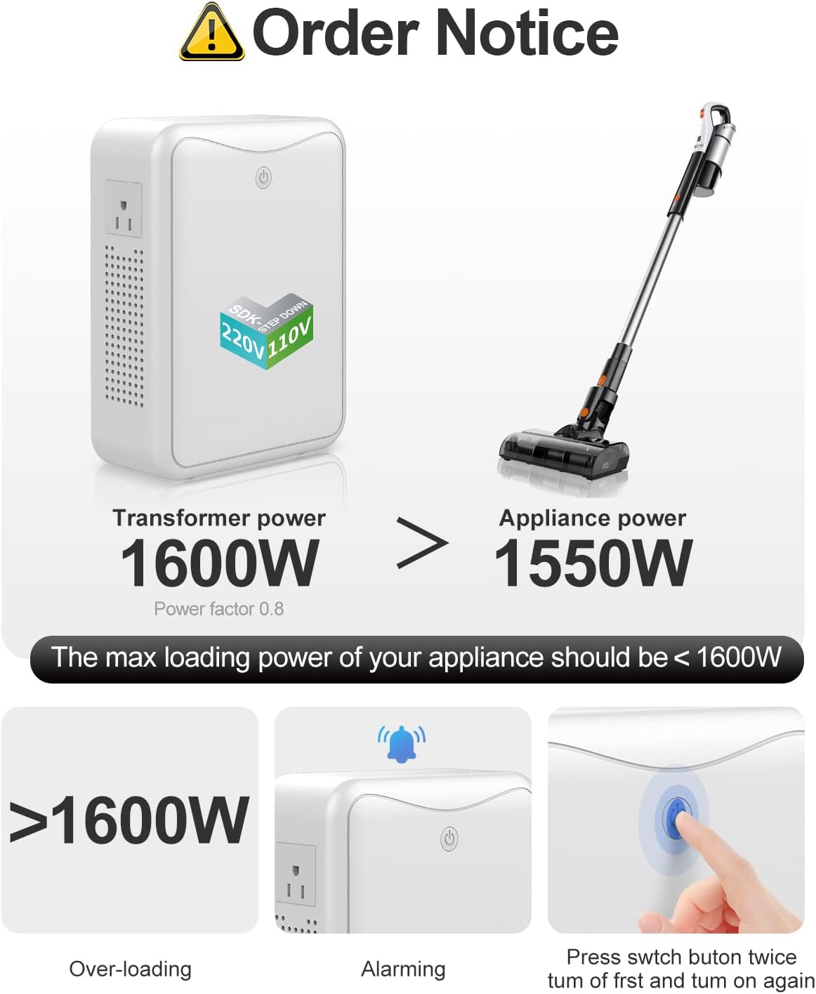 Step Down Transformer 220v to 110v Voltage Converter 2000w, No Noise, Suit for Juicer, Chocolate Machine and Other Appliances，Using US and Japan Appliance in Asia or Europe