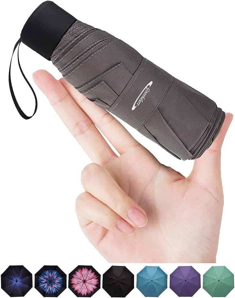 Goothdurs Mini Travel Compact Windproof Umbrella - Small Folding Lightweight Sun & Rain Umbrellas with 95% UV Protection for Women Men