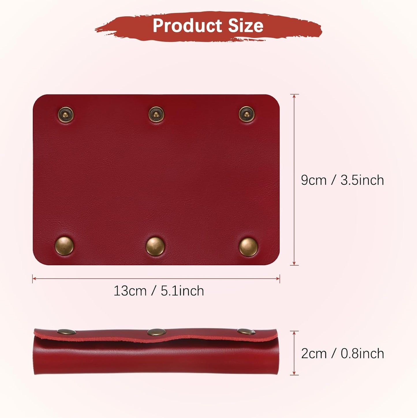 Leather Handle Wrap [4PCS] - Handbag Handle Wrap Cover with 3 Metal Clasps Use for Suitcases & Bags & Shopping Totes & Wallets - [Wine Red-5IN/13CM] Soft Purse Strap Pad