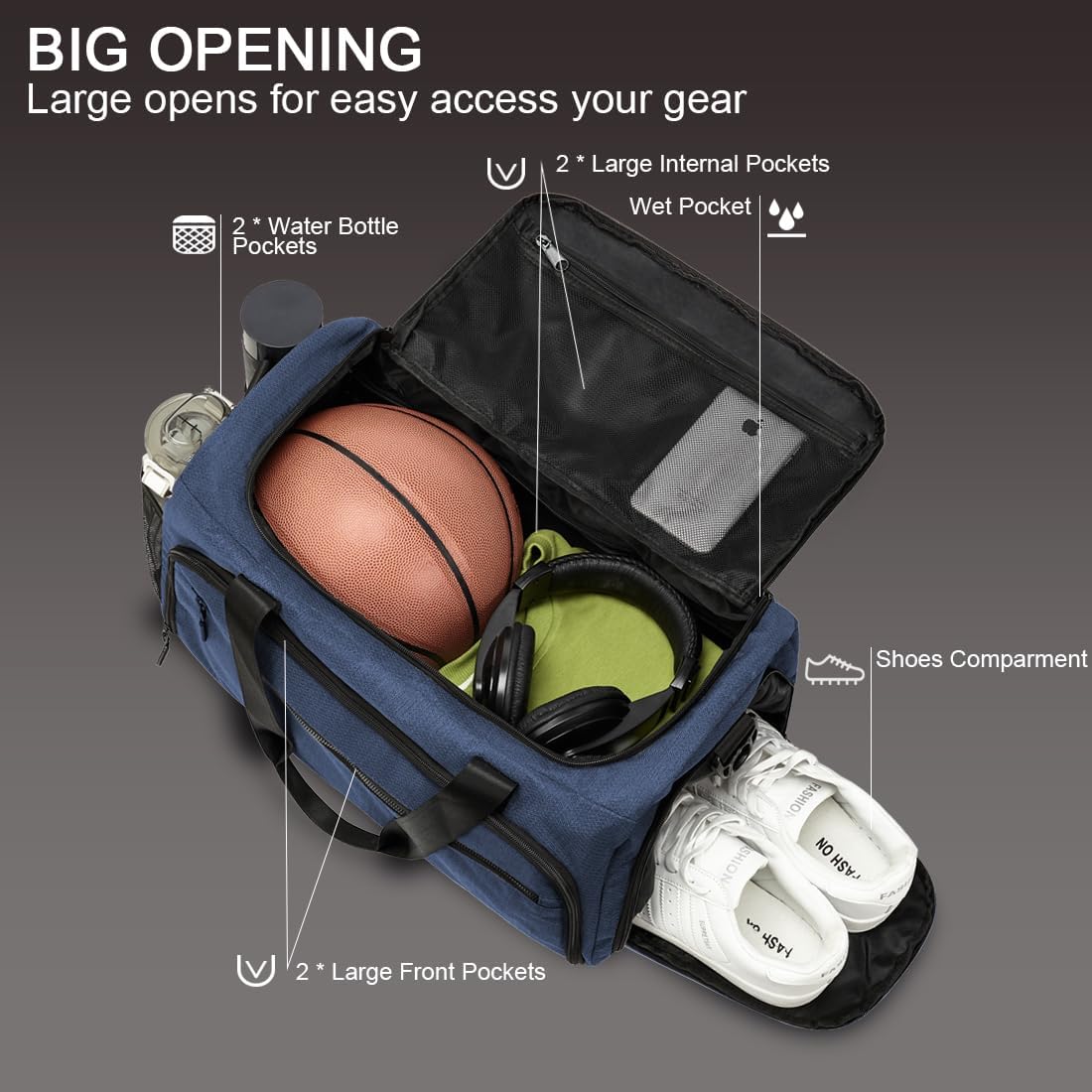 Gym Bag for Men Women, Small Fitness Workout Sports Bag with Wet Pocket & Shoes Compartment, Water