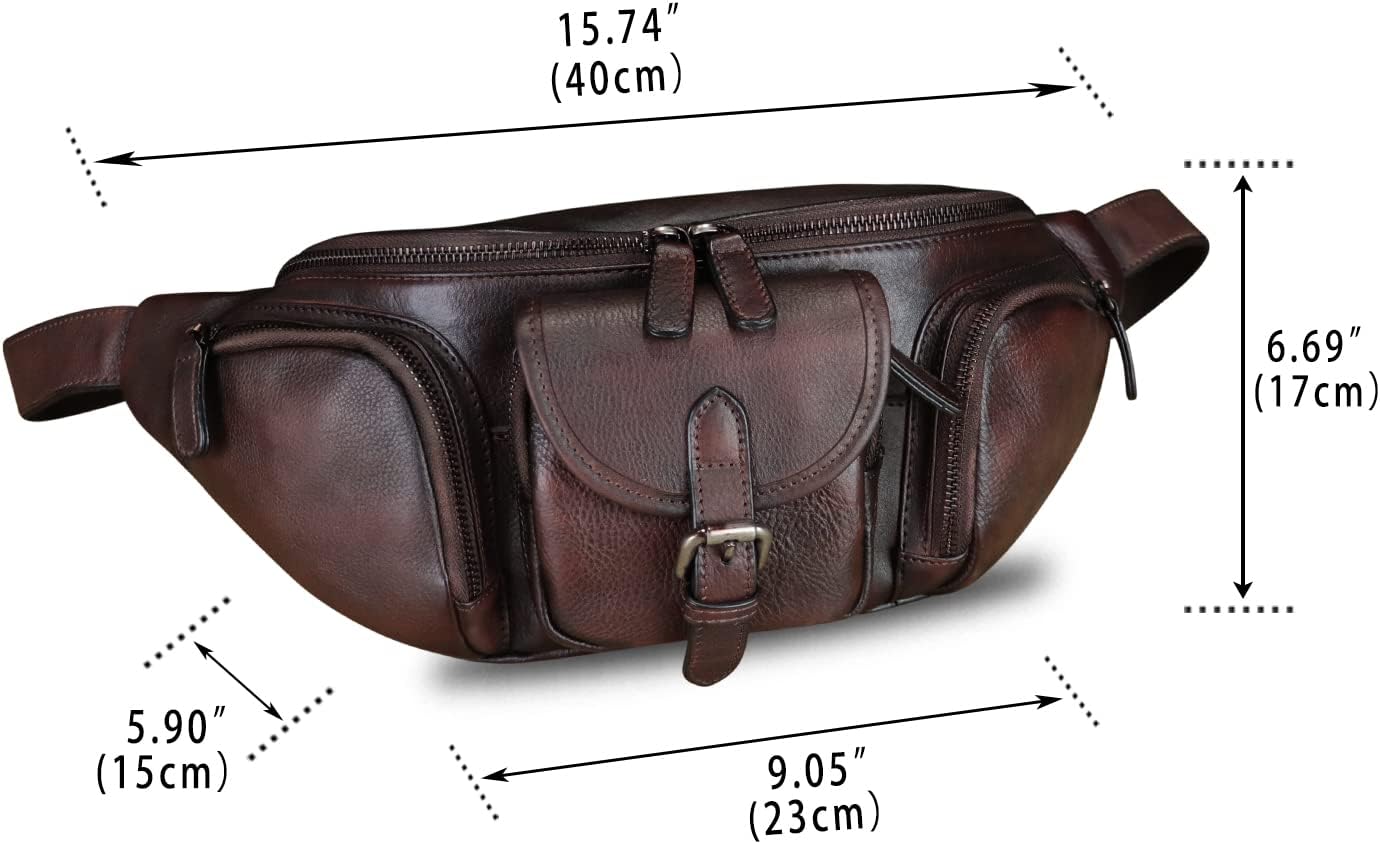 Genuine Leather Fanny Pack for Men and Women Real Leather Sling Bag Crossbody Bag Fashion Waist Bag Chest Purse (Coffee)