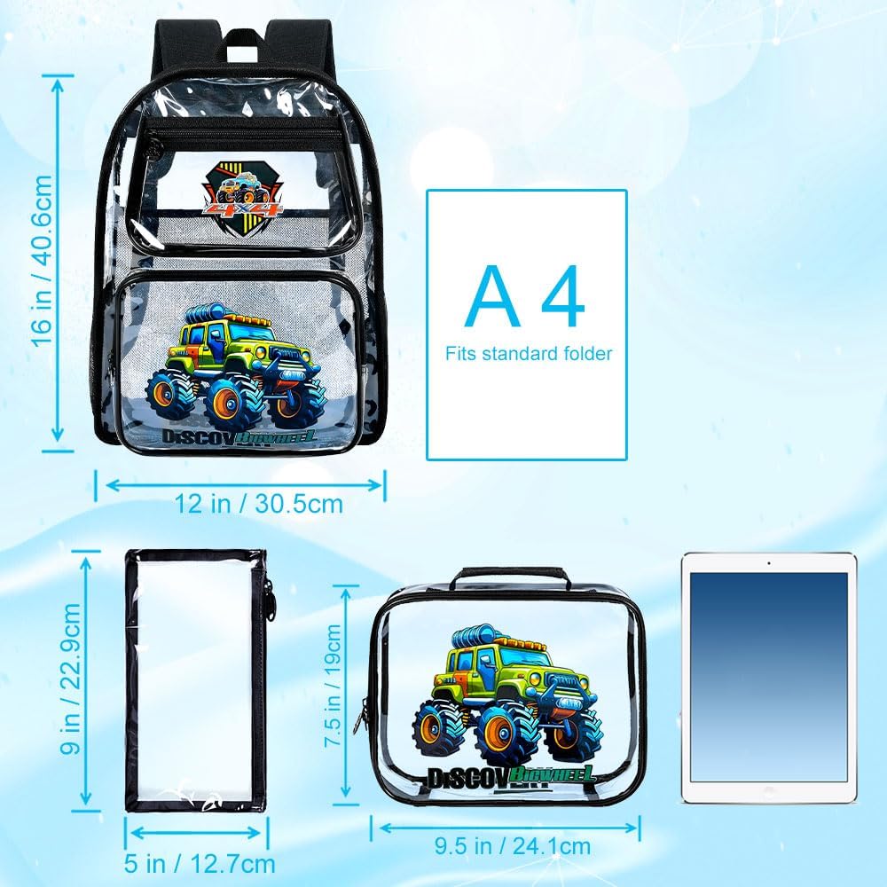 Clear Backpack for Girls and Boys, Kids Transparent Bookbag, 3PCS Cute See Through School Bag for