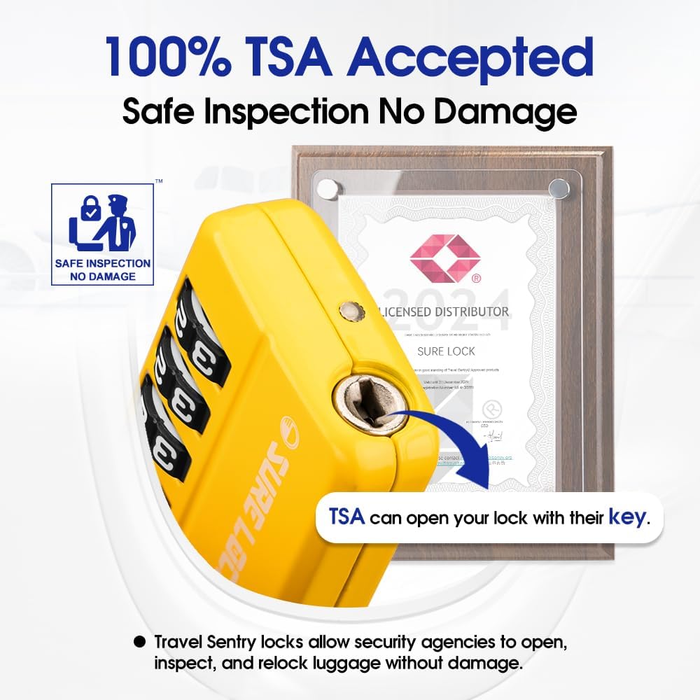 TSA Approved Travel Luggage Locks, Open Alert Combination Lock for School Office & Gym Locker ,Toolbox, Pelican Case,Easy Read Dials- 1, 2 & 4 Pack (1, Yellow 1 Pack)