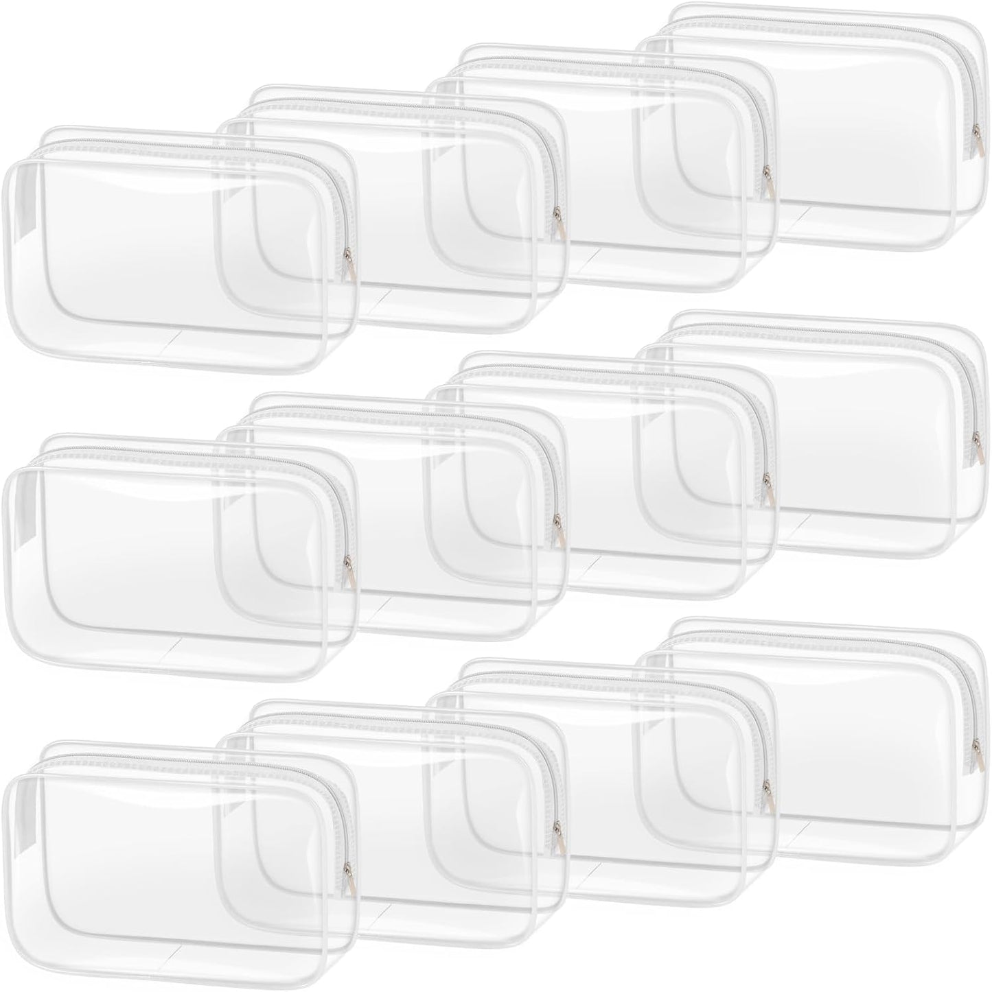 TISRATOK 12 PCS Clear Makeup Bag for Women with Zipper, TSA Approved Toiletry Pouch, Cosmetic Bag Bulk for Travel Organizer Essentials - White,Medium