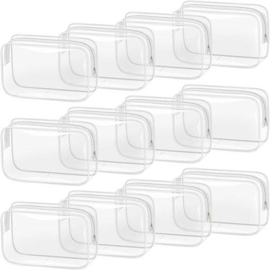 TISRATOK 12 PCS Clear Makeup Bag for Women with Zipper, TSA Approved Toiletry Pouch, Cosmetic Bag Bulk for Travel Organizer Essentials - White,Medium
