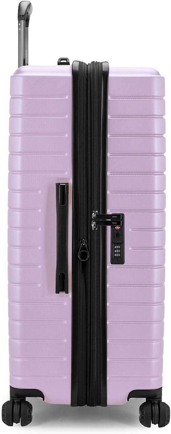 Traveler's Choice Archer Polycarbonate Hardside Spinner Luggage Set, Tie Down Straps, Purple, Checked 29-Inch