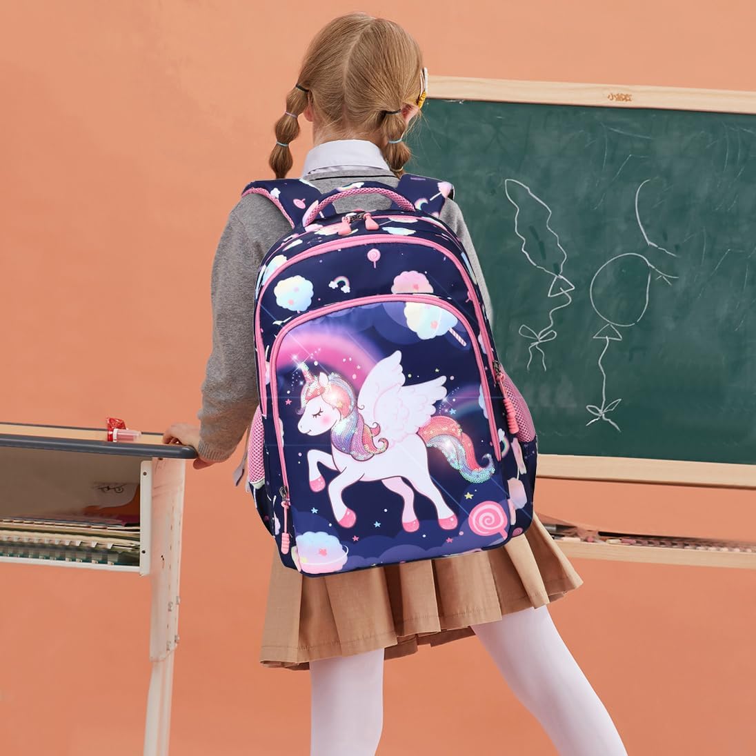 Meisohua Girls Backpack with Lunch Box 3 in 1 Set Kids Backpack for Girls Preschool Kindergarten Elementary School Backpack