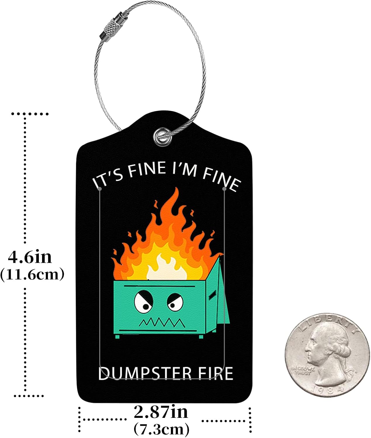 2 Pcs Luggage Tags for Suitcase, Cute Unique PU Leather Travel Bag Tag with Privacy Cover ID Label Address Card and Durable Metal Ring Suitable for Men Women Children Backpack,Dumpster fire