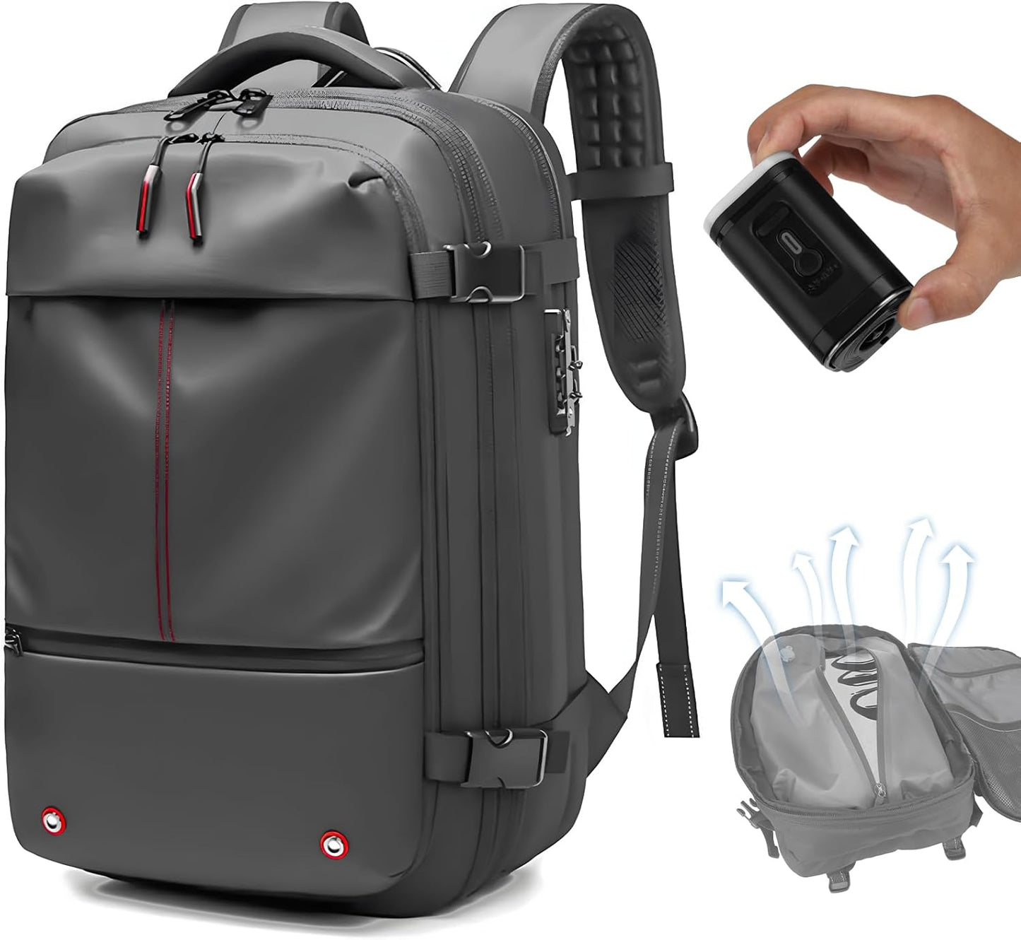 Vacpack Backpack, Air Backpack With Pump, 60L Expandable Backpack with Vacuum Compression, Anti Theft Vacpack Travel Vacuum Backpack (light gray)