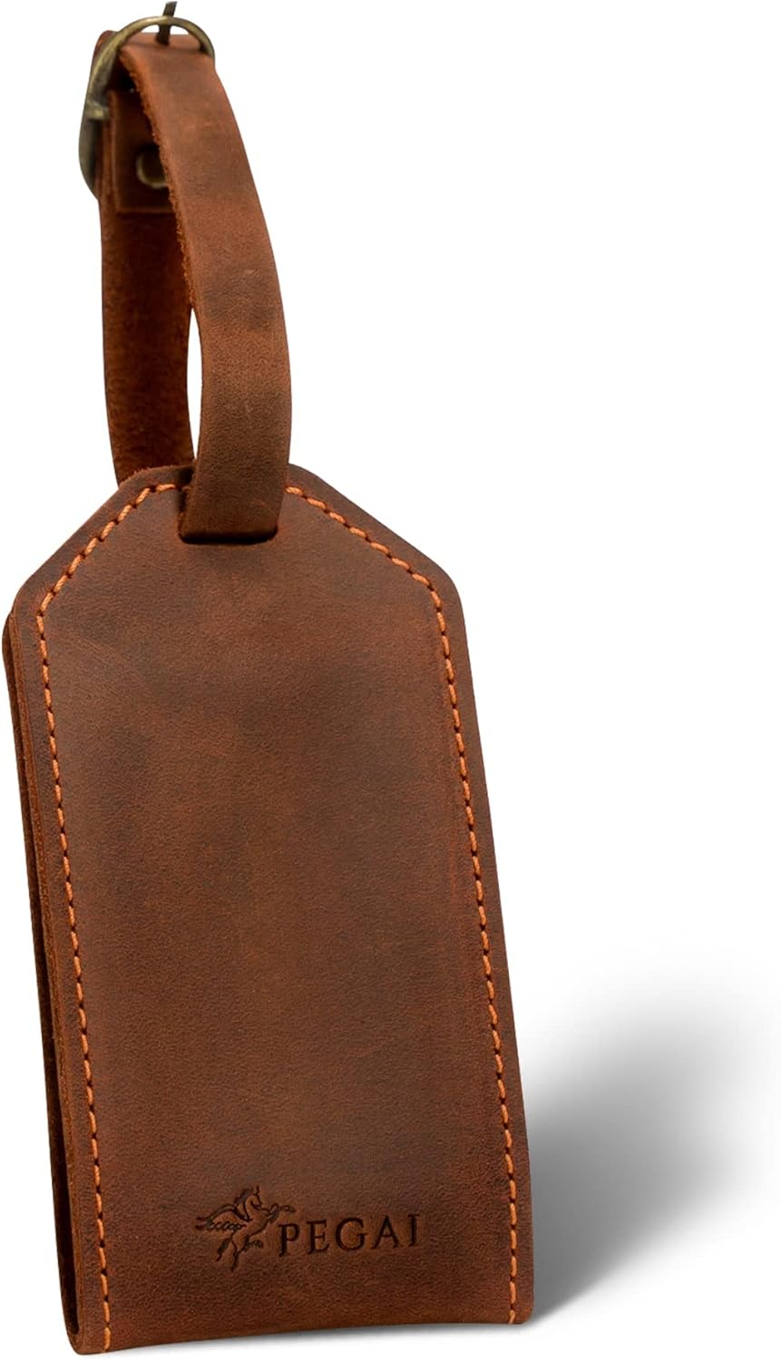 PEGAI 100% Soft Touch Rustic Leather Luggage ID Tag, Secure With Snap Closure and Easy Attachment to Suitcase, Backpack, Handbag, Handmade Travel Accessories Luggage Tags (Mahogany Brown)