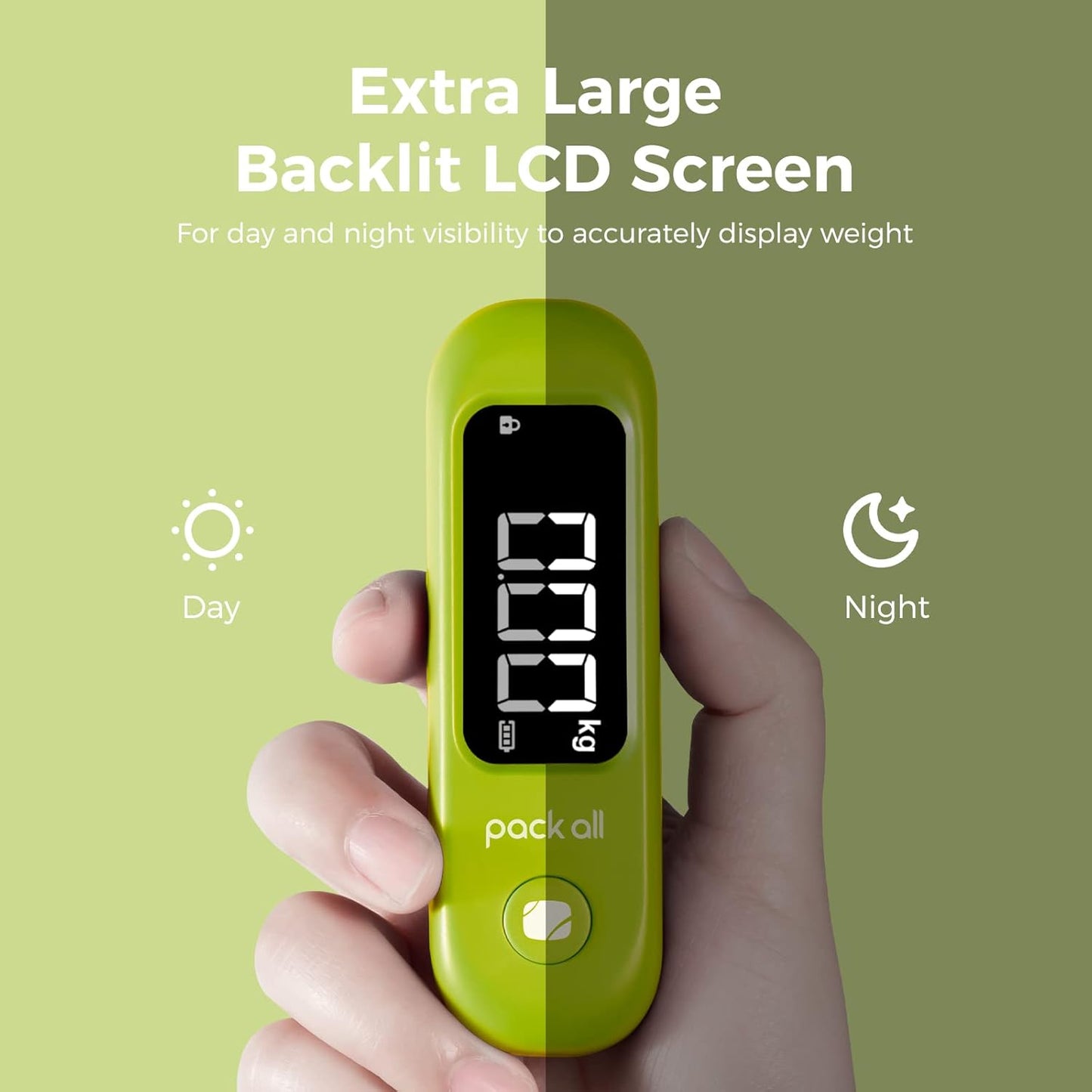 pack all 110 Lbs Luggage Scale, Digital Handheld Baggage Scale, Travel Suitcase Weight Scale with LCD Display, Battery Included, Apple Green