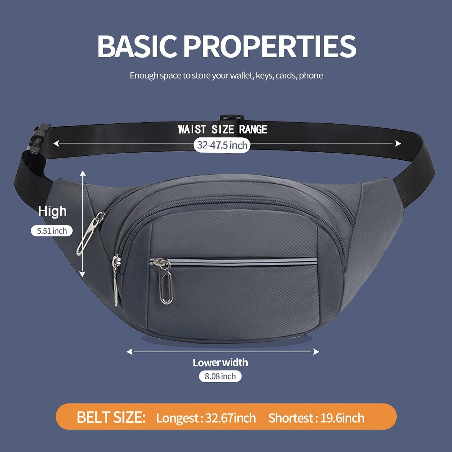 DAITET Crossbody Fanny Pack for Men&Women,Large Waist Bag & Hip Bum Bag with Adjustable Strap for Outdoors Workout Traveling Casual Running Hiking Cycling