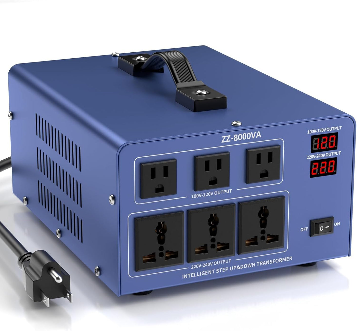 8000W Voltage Converter Auto Transformer,110/120/220/240V Heavy Duty Step Up/Down Power Converter Transformer with 3 US Outlets,3 Universal Outlets, LCD Display,Resettable Circuit Breaker Protection
