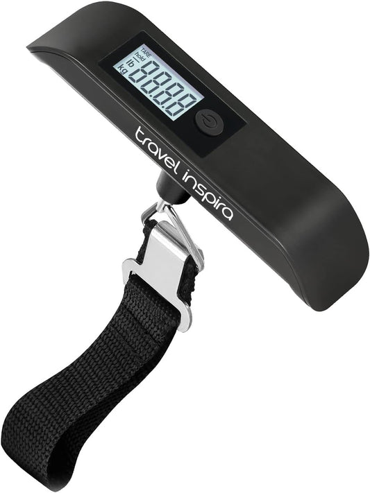 travel inspira Luggage Scale, Portable Digital Hanging Baggage Scale for Travel, Suitcase Weight Scale with Rubber Paint, 110 Pounds, Battery Included