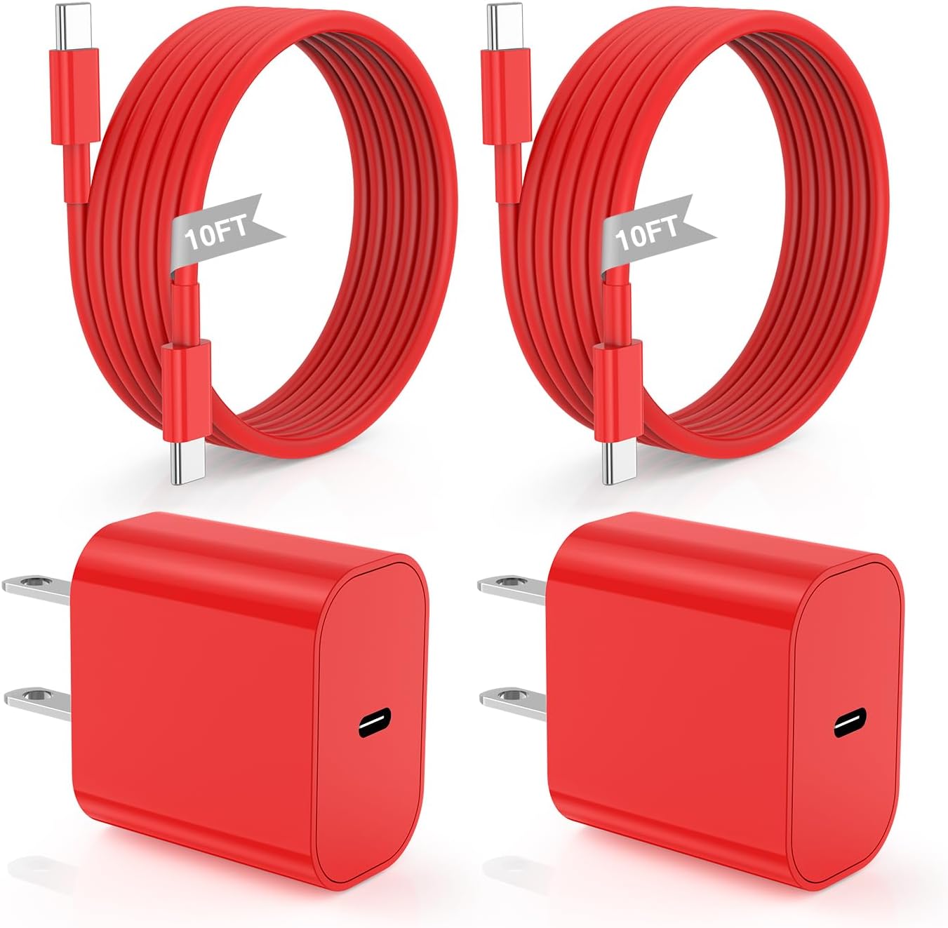 iPhone 16 15 Fast Charger 10ft, USB C Charging Block and Long Type C to C Cable Cord, Wall Plug Power Adapter Cube Brick for Apple 16 Pro Max/16 Pro/15 Plus/15 Pro Max/iPad 12.9/11 inch/Air/Mini-Red