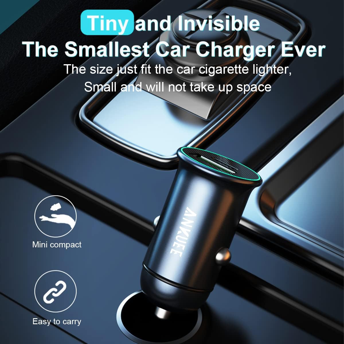 USB-C Car Charger Adapter, Dual Ports Fast Charging PD 60W + QC3.0 30W Mini All-Metal Cigarette Lighter USB Charger Universal for iPhone13/Pro Max/12/XS Max/11 Pro, Samsung, Car Accessories