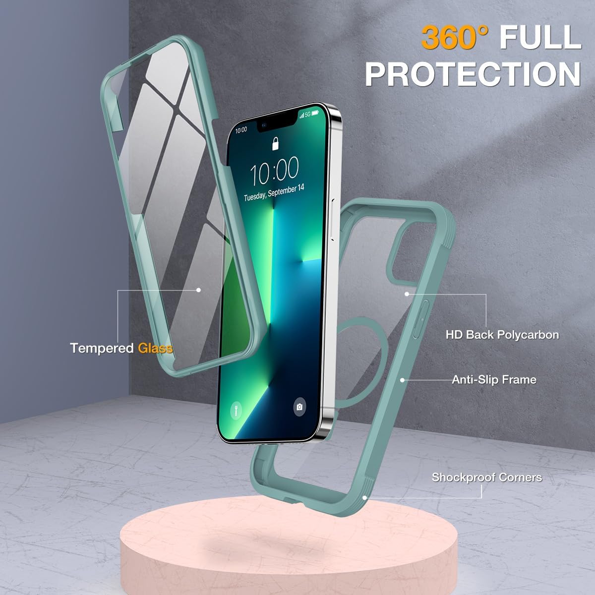 Miracase for iPhone 13 Pro Case 6.1",with MagSafe,Built in Screen Protector,Full-Body Protection(Teal)