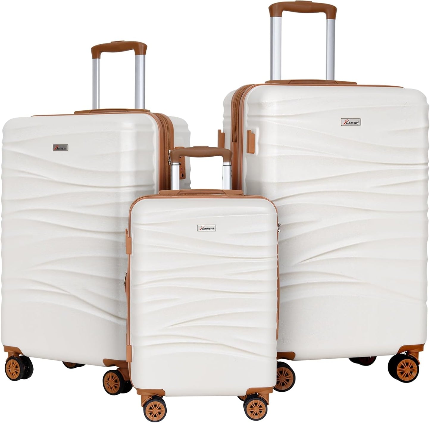 Romswi 3-Piece Luggage Set 20/24/28 Inch, Expandable PC+ABS Hardshell Suitcases, Durable Lightweight Suitcase Set with TSA Lock & Dual Spinner Wheels, White