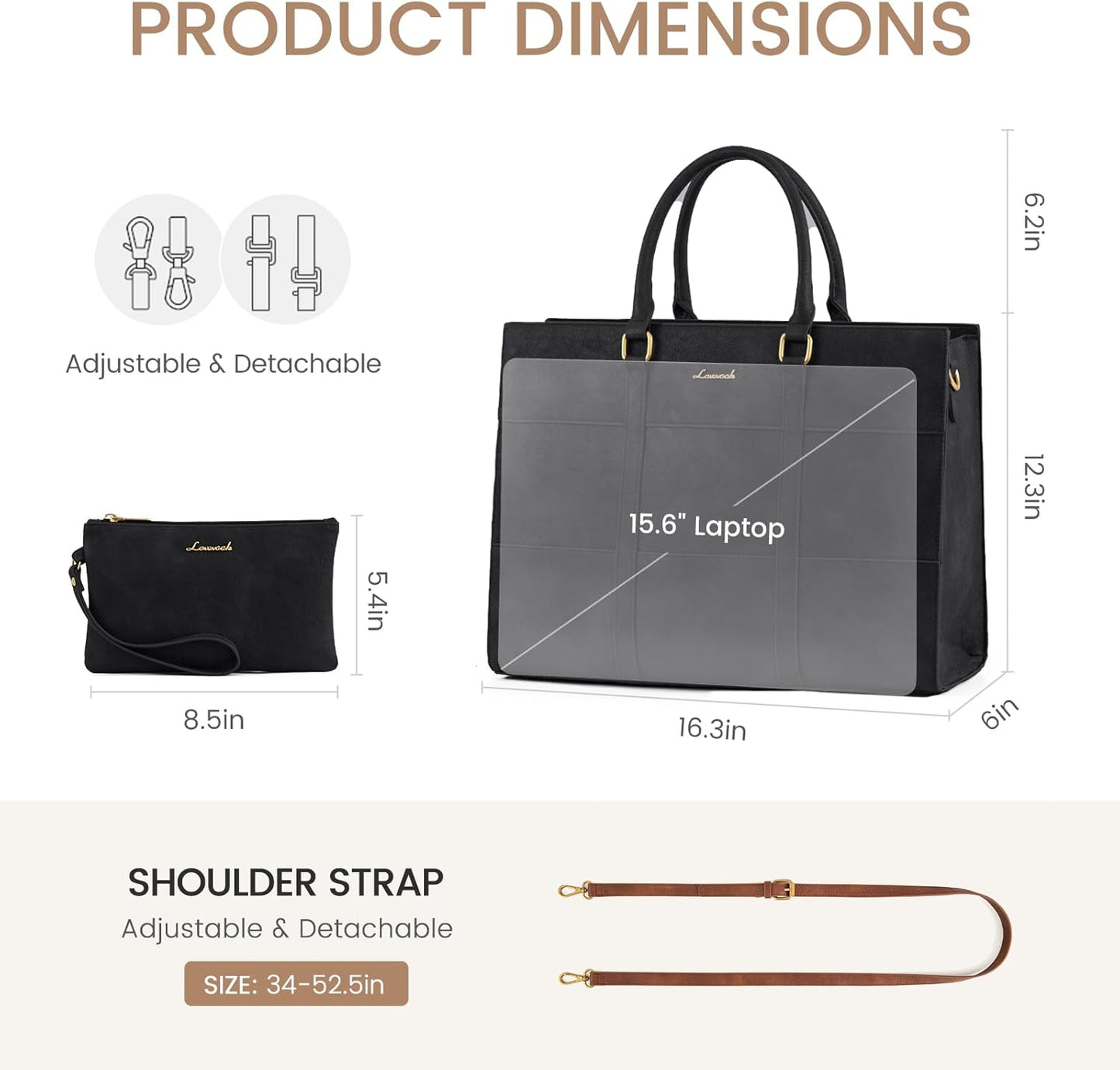 LOVEVOOK Laptop Bag for Women 15.6 Inch Laptop Tote Bag Vintage Leather Work Bags for Women