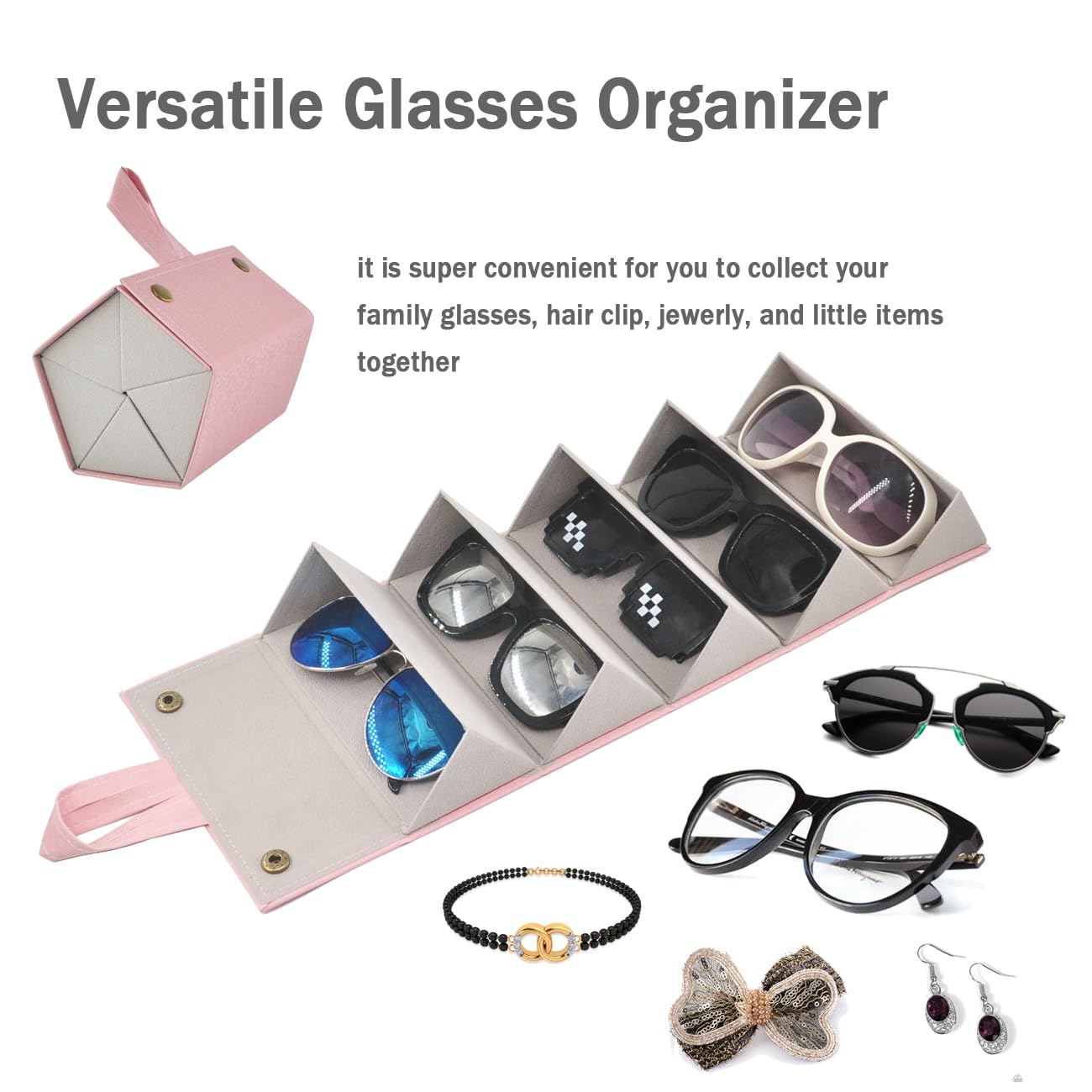 Kenpal Sunglasses Organizer Holder Glasses Storage Travel Case, Mosaic Pink