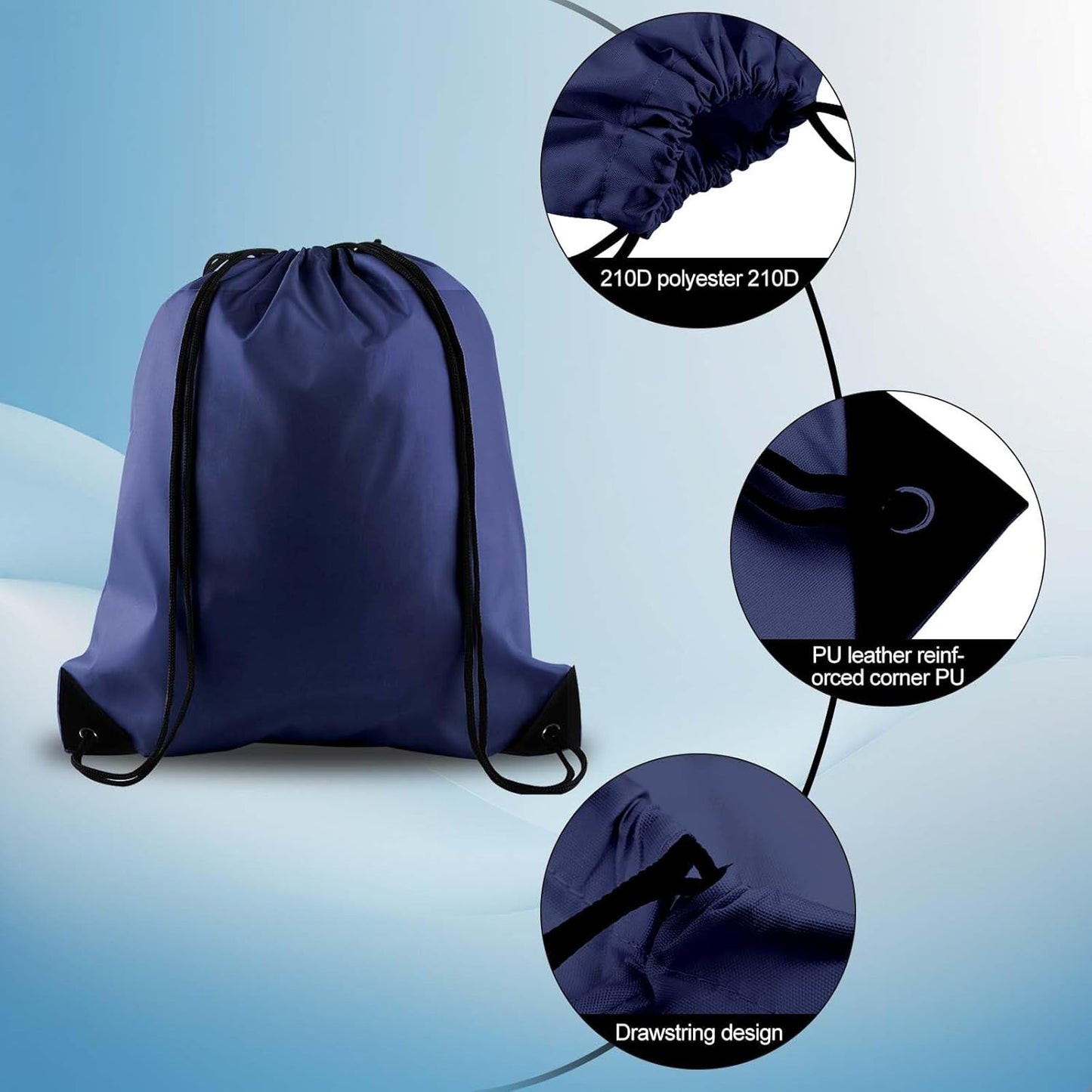 PLULON 15 Pcs Navy Blue Drawstring Bags Drawstring Backpack Bulk, String Backpack Cinch Sack Sport