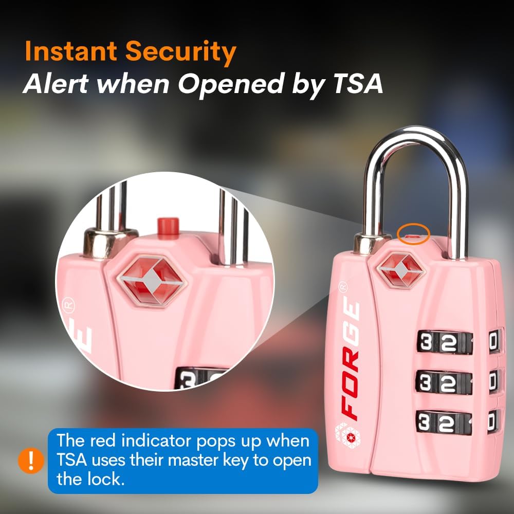 Forge Luggage Locks TSA Approved Luggage Locks, Small TSA Locks with Zinc Alloy Body, Open Alert