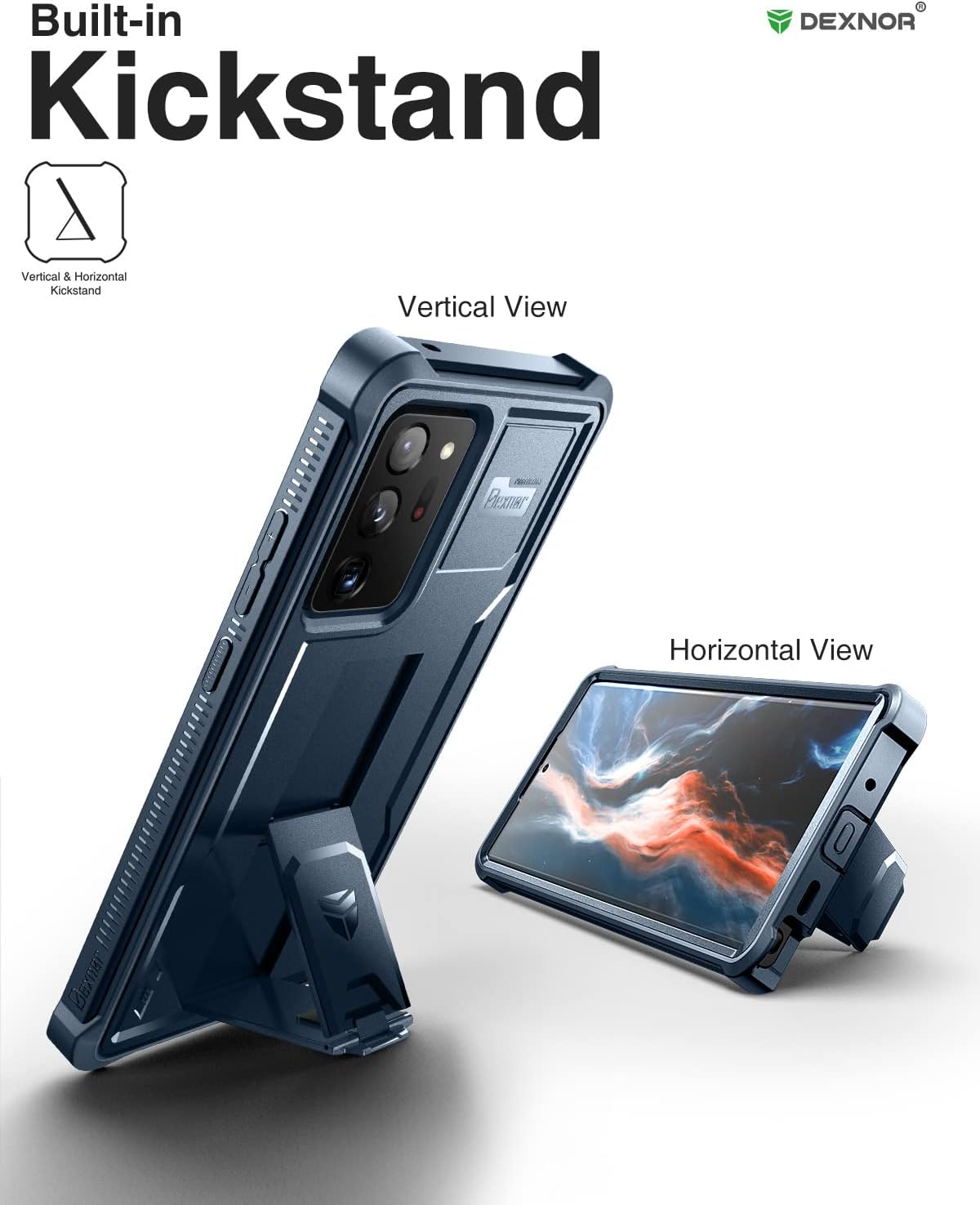 Dexnor for Samsung Galaxy Note 20 Ultra 5G Case, [Built in Screen Protector and Kickstand] Heavy Duty Military Grade Protection Shockproof Protective Cover for Samsung Galaxy Note 20 Ultra (Navy Blue)