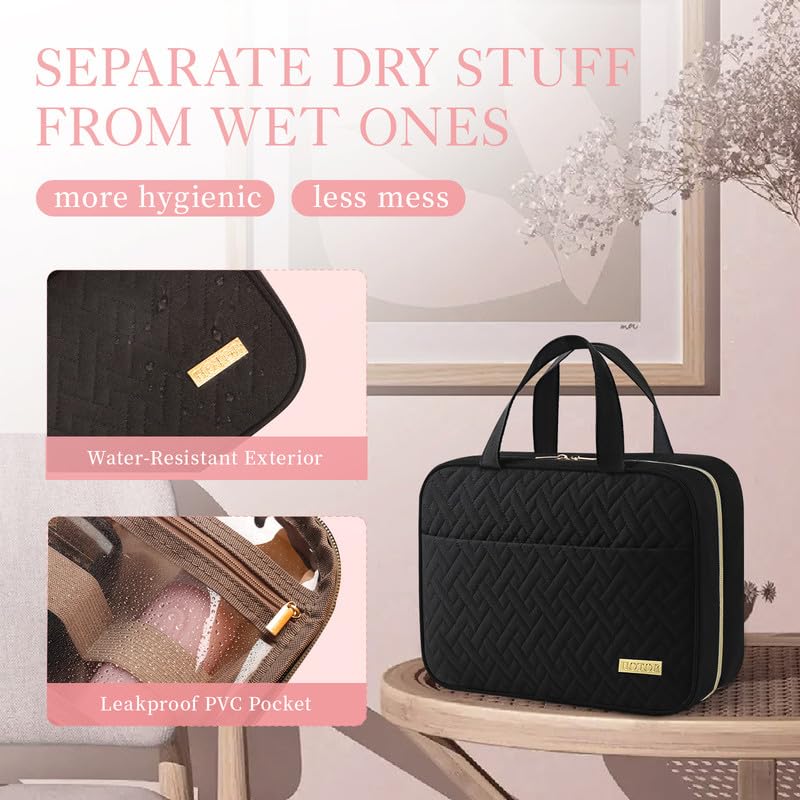 HOTOR Travel Toiletry Bag - Hanging Toiletry Bag for Women & Men, Makeup Bag/Big Comparment, Waterproof for Travel Accessories, Travel Essentials, Large, Black