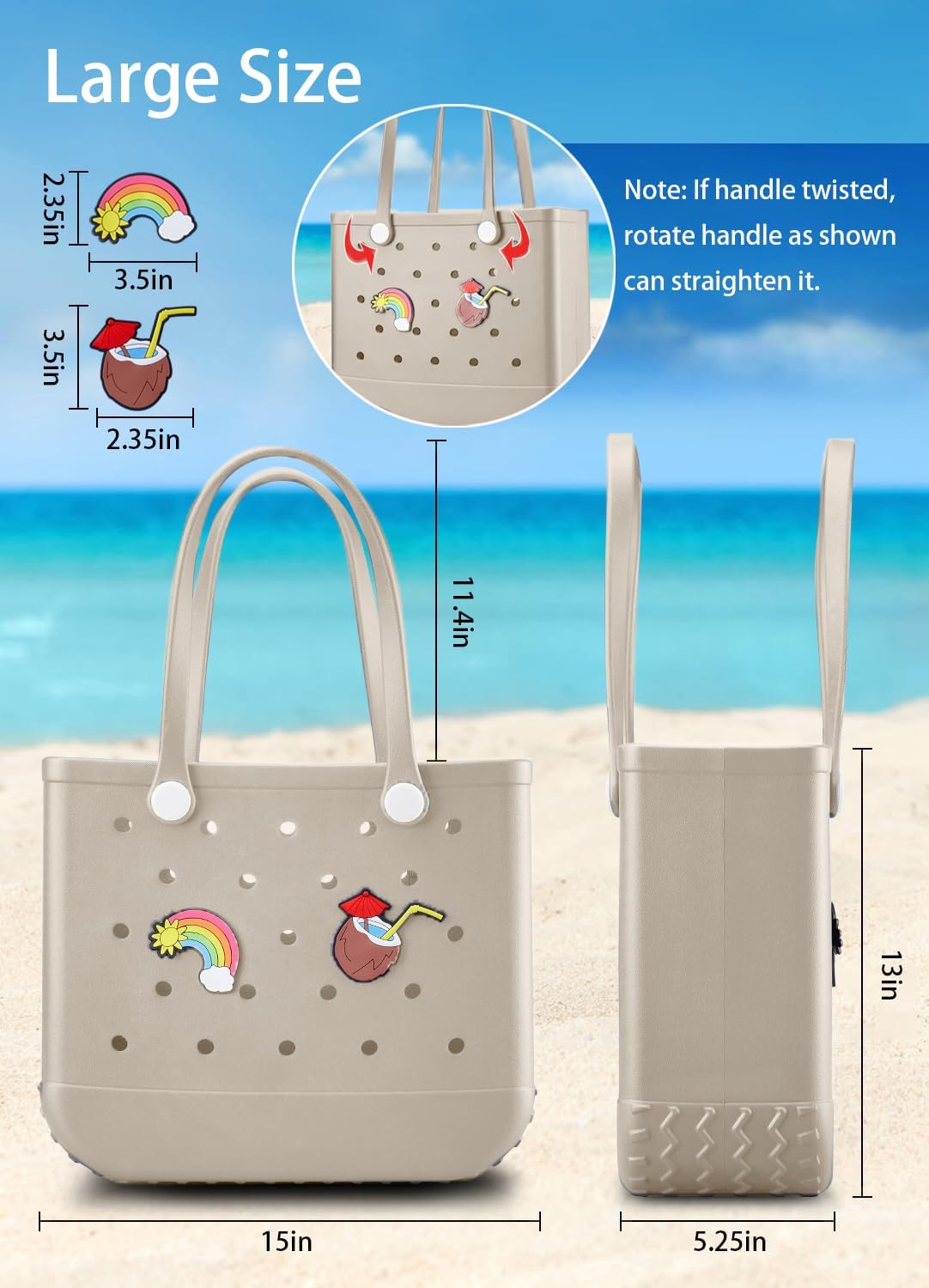 Beach Bag Rubber Tote Bag - Waterproof Travel Bag for Women Washable Tote Bag Handbag for Sports Beach Market Pool