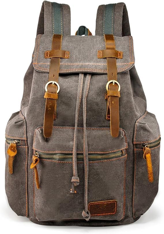 GEARONIC Vintage Canvas Backpack, Casual Daypack Backpacks for Men Women, 15inch Laptop Bag Travel Hiking Camping Rucksack