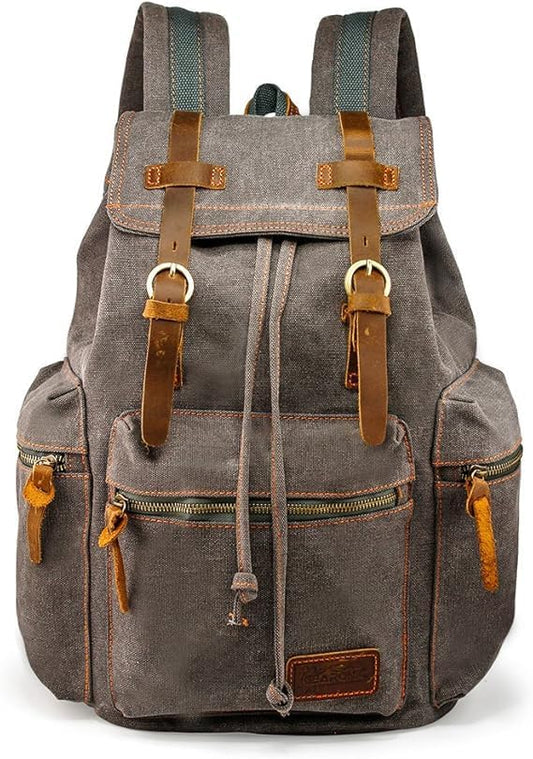 GEARONIC Vintage Canvas Backpack, Casual Daypack Backpacks for Men Women, 15inch Laptop Bag Travel Hiking Camping Rucksack