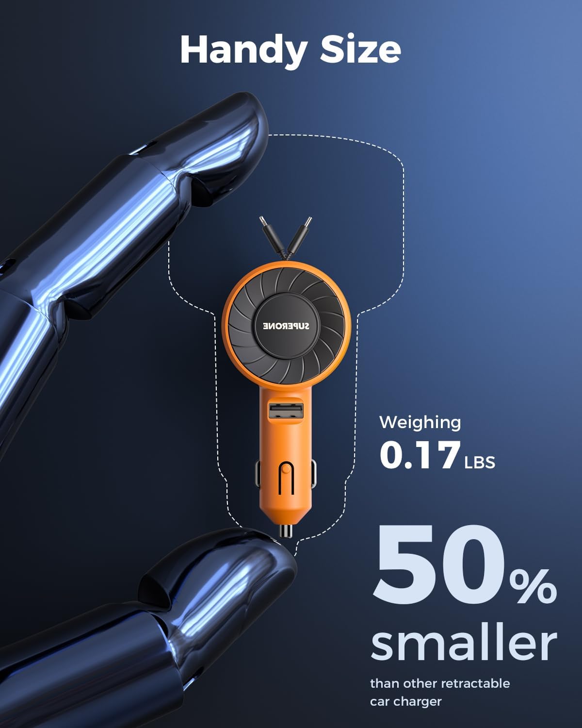 SUPERONE 3-in-1 Car Charger with Retractable Cords, USB C Charger Car Adapter Compatible with iPhone 17/16/15/14/13/12/11 Pro Max Samsung Android Phones