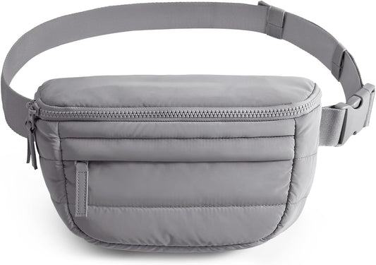 BAGSMART Fanny Packs for Women Two Way Zipper Belt Bag with Adjustable Strap, Puffy Fashion Waist Packs for Traveling Workout, Dark Grey