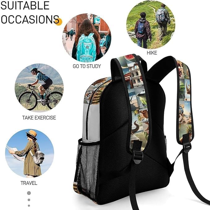  3PCS Italian Brainrot Casual Large Daypack Backpack,17in Shoulder Waterproof Lightweight Daypack Gifts (Color 7)