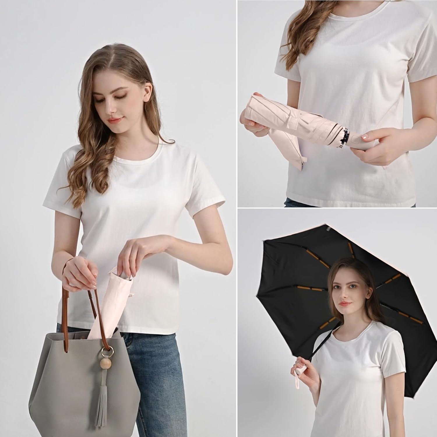 BAODINI Small UV Protection Travel Umbrella Compact for Rain and Sun UPF 50+ Windproof Portable 42