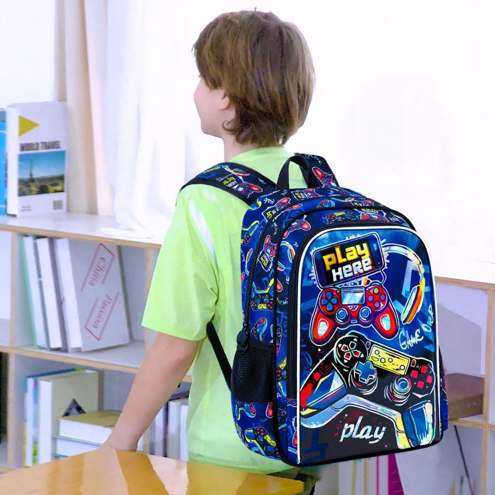 3PCS Dinosaur Backpack for Boys, 16 Inch Kids Water Resistant Preschool Elementary Kindergarten Bookbags and Lunch Box